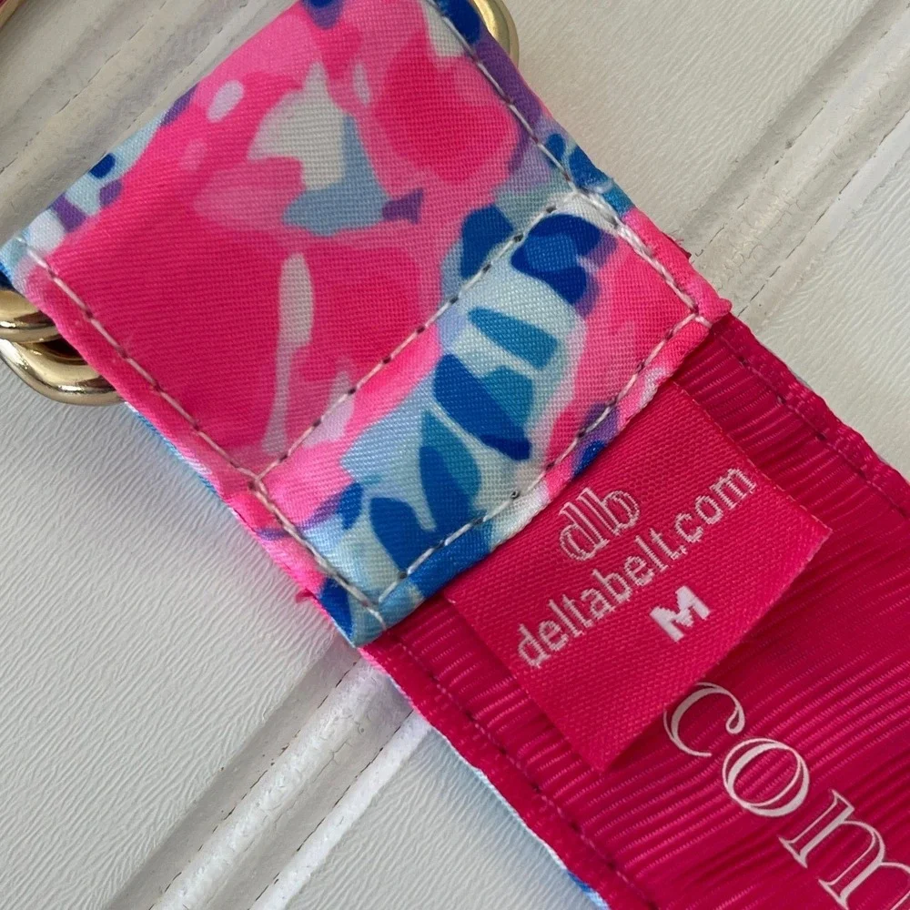 Delta Belt Womens Claws & Tails Pink Blue Floral Canvas D-Ring Belt Size Medium